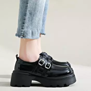 College Style Shoes Women s Mary Jane Women s Shoes Spring New Authentic Leather Loafers Muffin Platform Leather Shoes 35