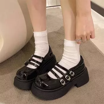 College style small leather shoes women Classic buckle Lolita shoes thick soled Mary Jane shoes Woman Sweet Cute JK Cosplay Shoe 4.5