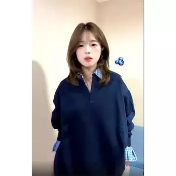 Колледж стиль сращивание клетчатый поддельный двухсекционный свитер женский осень и зима свободный и универсальный модный топ прилив M