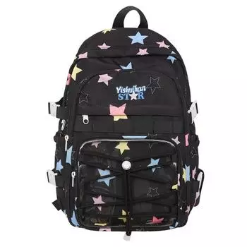 College Style Student Schoolbag Large Capacity Women s Star Print Backpack чёрный