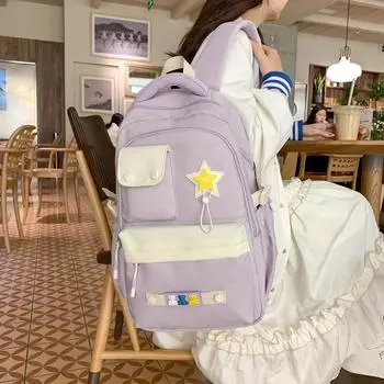 College Style Student Schoolbag Women Large Capacity Backpack Color Block Bag чёрный