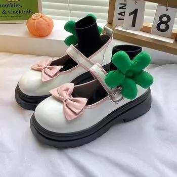College Style Sweet bows Lolita Shoes Women kawaii cat buckle Strap cosplay shoes Female Platform Round Toe JK Uniform shoes 4.5