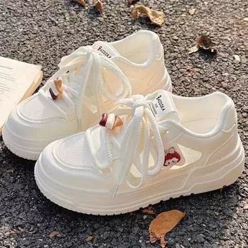 College style thick-soled cartoon little white shoes women s new mesh breathable casual shoes versatile board shoes 35