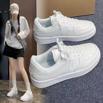 College style thick-soled solid color versatile little white shoes women s lace-up running shoes students simple large-size board shoes 35