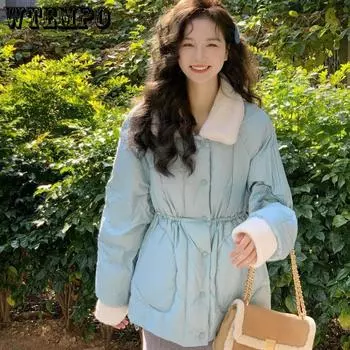College Wind Autumn Small Fragrant Wind Корейская система хлопковая куртка женская осенне-зимняя хлопковая куртка с отворотом на талии S зелёный