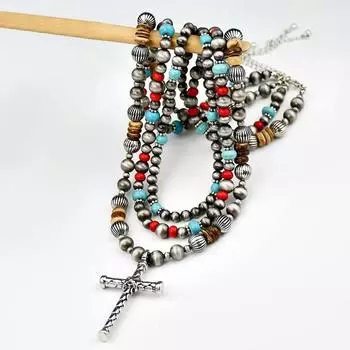 Coloful Western Country Necklace Ethnic Style Beaded Necklace Unique Turquoise Beads Choker Gift Style B