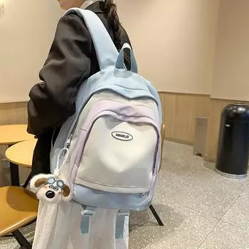 Color Block Backpack Women s Schoolbag Student Large Capacity Backpack чёрный