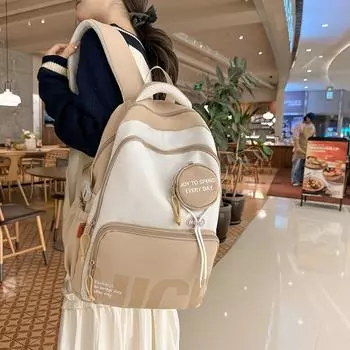 Color Block Schoolbag Women Large Capacity Backpack Student Backpack розовый