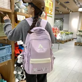 Color Block Schoolbag Women s Letter Print Backpack Student Large Capacity Backpack чёрный