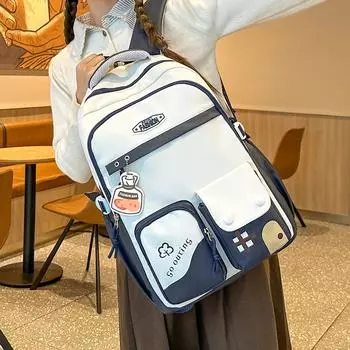 Цветной блок школьная сумка женский большой вместимости легкий рюкзак зелёный