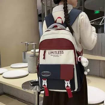 Color Block Student School Bag Women s Lightweight Large Capacity Backpack чёрный