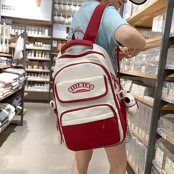 Color Block Student Schoolbag Women Lightweight Large Capacity Backpack хаки