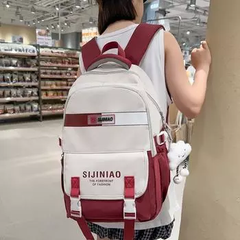 Color Block Student Schoolbag Women s Travel Backpack Men Letter Large Capacity Backpack чёрный