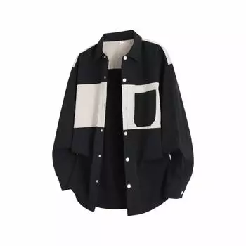 Color Blocked Long Sleeved Shirt Jacket for Men XXXL чёрный