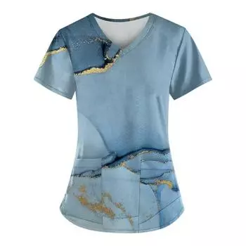 Color Blocked Series Women s T-shirt V-neck Nurse Uniform Casual and Comfortable Short Sleeved Women s T-shirt S