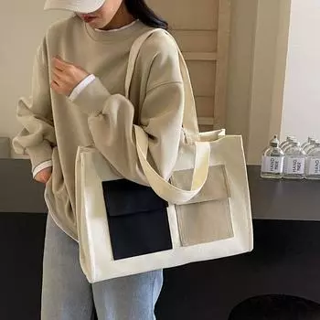 Контрастная цветная холщовая сумка для мумии женская большая вместительная сумка через плечо бежевый