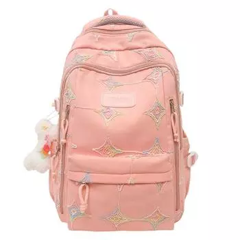 Color Embroidered Junior High School Student Schoolbag Women s Large Capacity Commuter Backpack розовый