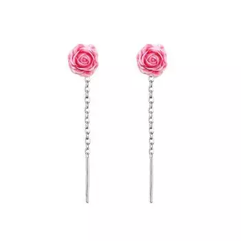 Color Flower Earrings Light Luxury Sweet Rose Earrings Long Tassel Camellia Ear Chain Copper