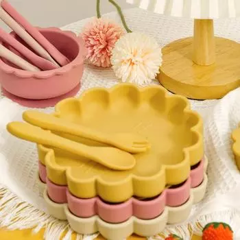 Цветной детский силиконовый набор столовых приборов в форме милого льва, присоска, ложка, вилка, не содержащая бисфенол-А, обучающая детская посуда, набор мисок для кормления