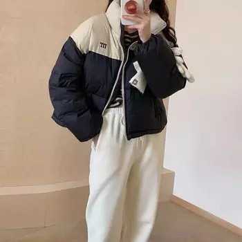 Color Matching Down Cotton Clothes Women s New Thickened Bread Clothes Small Short Winter Coat M розовый