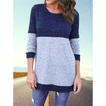 Color Matching Fine Sweater Sweater Spot Women s Bottoming Shirt Autumn and Winter Crew Neck Splicing Long Sleeves S