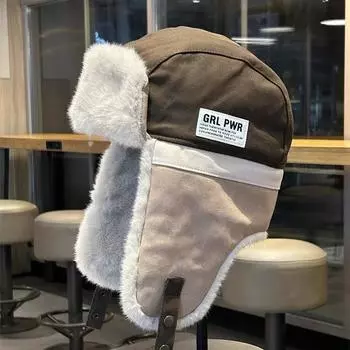 Color matching Lei Feng hat men s and women s winter thickened warm versatile ear protection hat outdoor travel ski pilot hat M56-58cm светло-синий