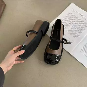 Color Matching Mary Jane Single Shoes Women S Shoes Spring French Light Mouth Soft Flat British Style Small Leather Shoes 35