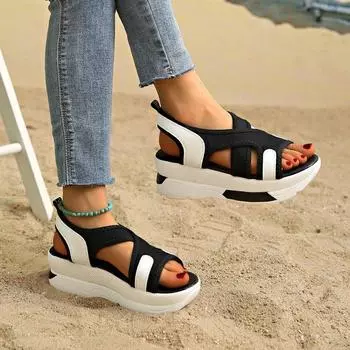 Color matching open-toed platform sandals 2025 summer new Velcro casual foreign trade women s shoes South East Asia sports sandals 35 белый
