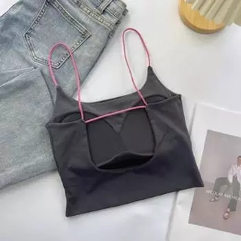 Color Matching Sling Yoga Clothes Vest Women s Spring and Summer Outer Wear with Chest Pad Sports Underwear Beautiful Back Pilates Workout Top Dark gray Free size (40.00kg -62.50kg)