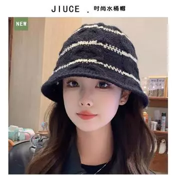 Color matching striped twist knitted hat women s version autumn and winter new fisherman hat children s fashionable and simple washbasin hat M56-58cm