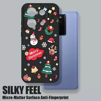 Color Merry Christmas Tree Elk Pattern TPU Case For Xiaomi Poco F6 X6 Pro 13T Redmi Note 13 12 Pro 11 10 Snowman Shockproof Soft Lanyard Phone Cover Redmi Note 13 4G чёрный