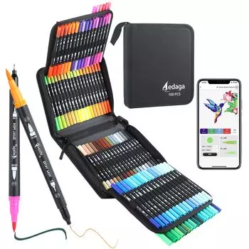 Color Pen 100 Colored Free App для тонких и смелых акварельных рисунков Quick Picture Coloring For Case Included Set, Colors, Water-based Pens, Included,