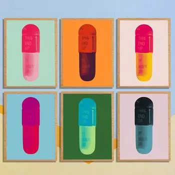 Color Pill Artwork Posters and Prints Pink Green Blue Cartoon Canvas Painting Wall Picture Modern Living Room Bedroom Home Decor 21x30cm No Framed