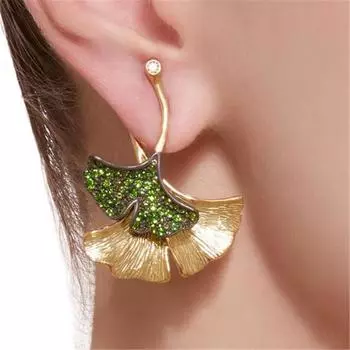 Color Plant Leaves Drop Earrings Gold Color Shiny Green Crystal Earings for Women Statement Jewelry
