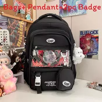 Color Solid Simple Letter Embroidery Student Backpack With Pendant And Badge