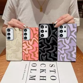 Color Stripe Print TPU Soft Matte Phone Case For Samsung S25 S24 FE S23 Ultra S22 A16 A56 A55 A15 A35 A54 A34 Leather Texture Shockproof Back Cover Samsung S25 розовый/коричневый