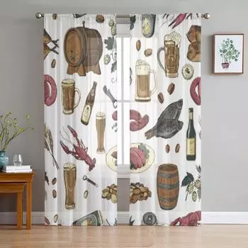 Цветной пивной рисунок от руки тюль прозрачные шторы для гостиной спальни кухни украшения вуаль органза шторы 135W x 114H(cm)