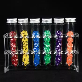 Colored Polyhedral Dice Set Role Playing Game Dice with Tube for Table Board Game RPG D&D, 6 Sets Dices with 6pcs Tube, 1pc Tube Rack
