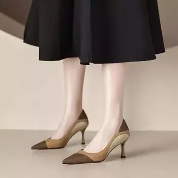 Colored Slim Heel High Heels for Women s 2024 Spring and Autumn New Pointed Single Shoe with A Simple Temperament Luxury Heels 34 коричневый