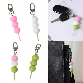 Colorful Acrylic Keychain Simulated Meatball String Keyring Unique Food Model Bag Charm Decoration Key Chain Attachment розовый