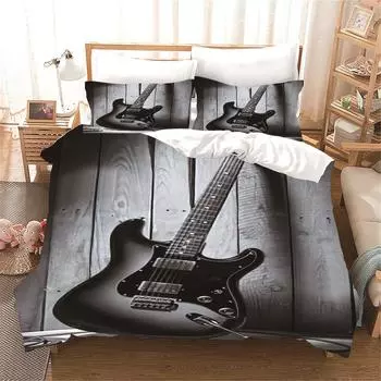 Colorful And Multicolor Guitar High Definition Pattern Bedding Linen Down Duvet Cover 90g Brushed Cloth Machine Washable EU single(135x200cm)