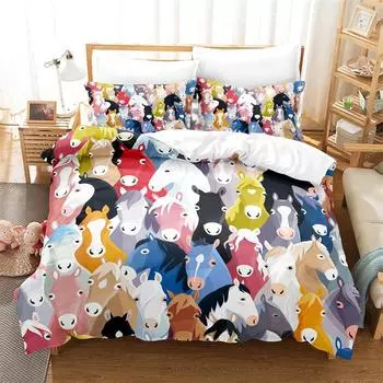 Colorful Animal Duvet Cover Set Fashion Bedding Set Lovers Linen Queen Bed Boy Girl Comforter Cover Set Children Bedding Set EU single(135x200cm)