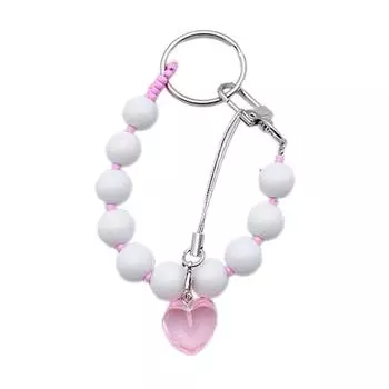 Colorful Beaded Bracelet Pendant Phone Charm Stylish and Practical Keychain Keyring Lanyard Bag Accessory for Women белый