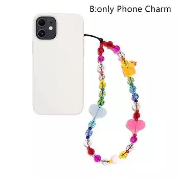 Colorful Beaded Phone Charm Summer Beach Animal Duck Heart Cell Phone Strap Lanyard Trendy Y2K Accessories