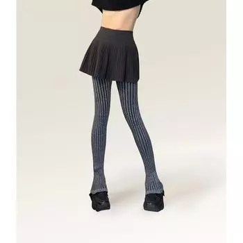 Colorful Bright Silver Silk Super Model Long Knitting Horseshoe Pants High Waist Fashion Bell-Bottom Pants Stretch Slim Looking Wool Leggings Flash silver silk black XS