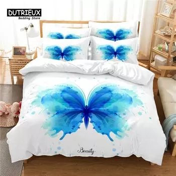 Colorful Butterfly Bedding Set, 3Pcs Duvet Cover Set, Soft Comfortable Breathable Duvet Cover, For Bedroom Guest Room Decor EU single(135x200cm)
