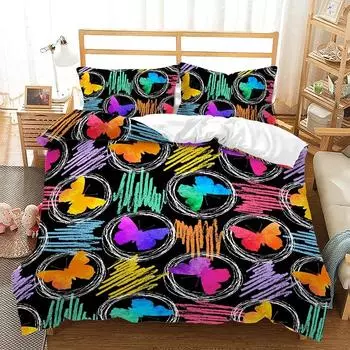 Colorful Butterfly Duvet Cover Moon Flower Bedding Set Fashion 3D Printed Bedspread with Pillowcases for Kids Teens 70x133cm 2pcs