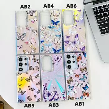 Colorful Butterfly Group Electroplated Laser Textured Matte Series Phone Cases for iPhone 13 14 15 Series for Samsung Galaxy S23 S24 A15 A25 A35 A55.. Samsung Galaxy A54 5G