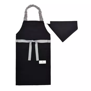 COLORFUL CANDY STYLE Apron in Solid and Triangle Scarf Easy to Put on and Take Elementary School N1256140 Children s (100-120cm) Black, Boys Set,