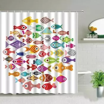 Colorful Cartoons Fish Shark Shower Curtains Ocean Life Children s Bathroom Home Decor Cloth Curtain Set Waterproof Bath Screens 90x180cm